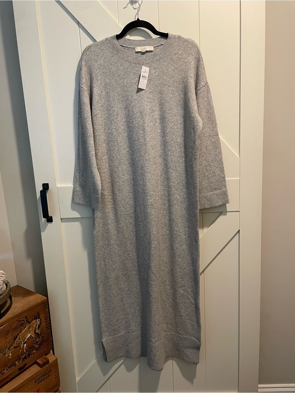 LOFT Heather Gray Ribbed Crewneck Sweater